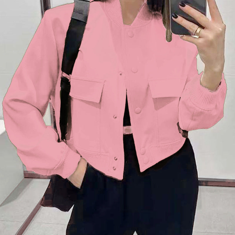 Women’s Button Stand-collar Jacket Pink