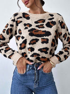 Retro Commute Leopard Print Pullover Sweater Khaki