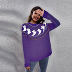 Halloween Cartoon Ghost Polka Dot Pullover Sweater Purple