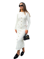 SS Knitted Long-sleeved Dress White