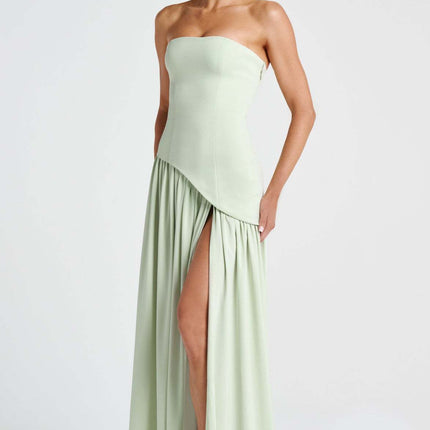 Sexy Backless Tube Top Split Dress Green