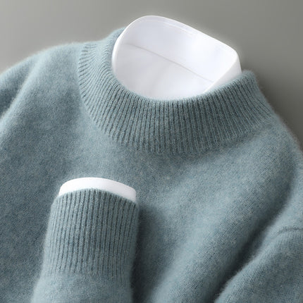Men's Half-high Collar Thickened Pullover Gray Green Half Turtleneck