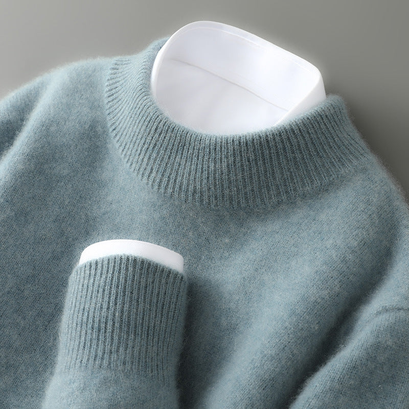 Men's Half-high Collar Thickened Pullover Gray Green Half Turtleneck
