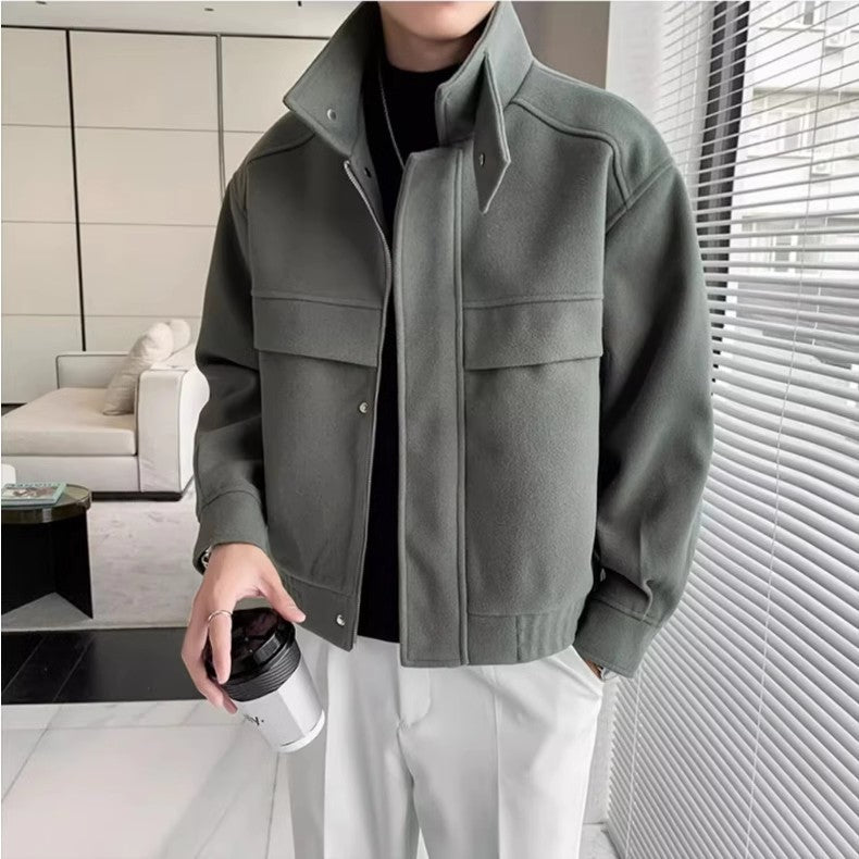Stylish Short Sense Woolen Jacket Green