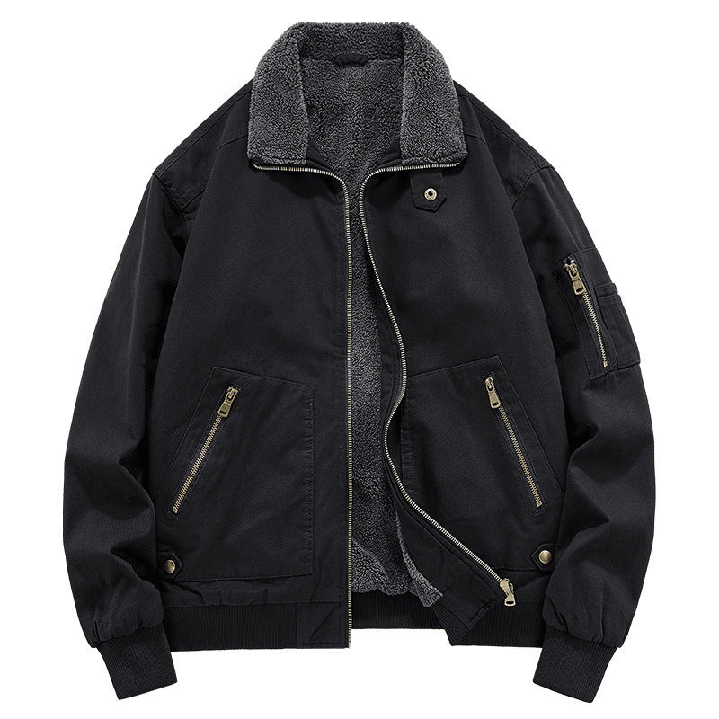 Men's Fleece-lined Washed Cotton Jacket Black