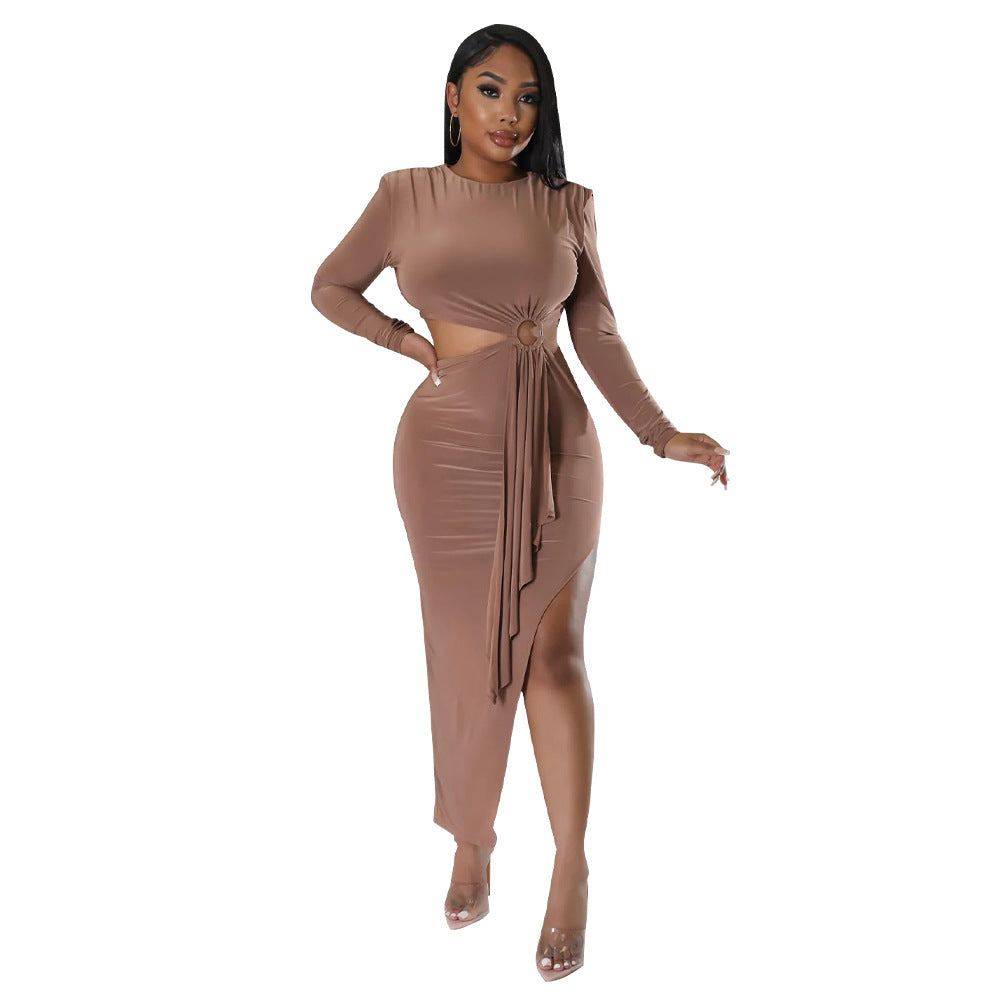 Sexy Open Waist Dress Light coffee
