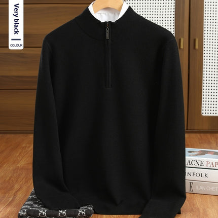 Men's Half Zipper Worsted Wool Sweater Black