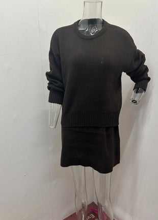 SS Sweater Skirt Sets Deep Coffee