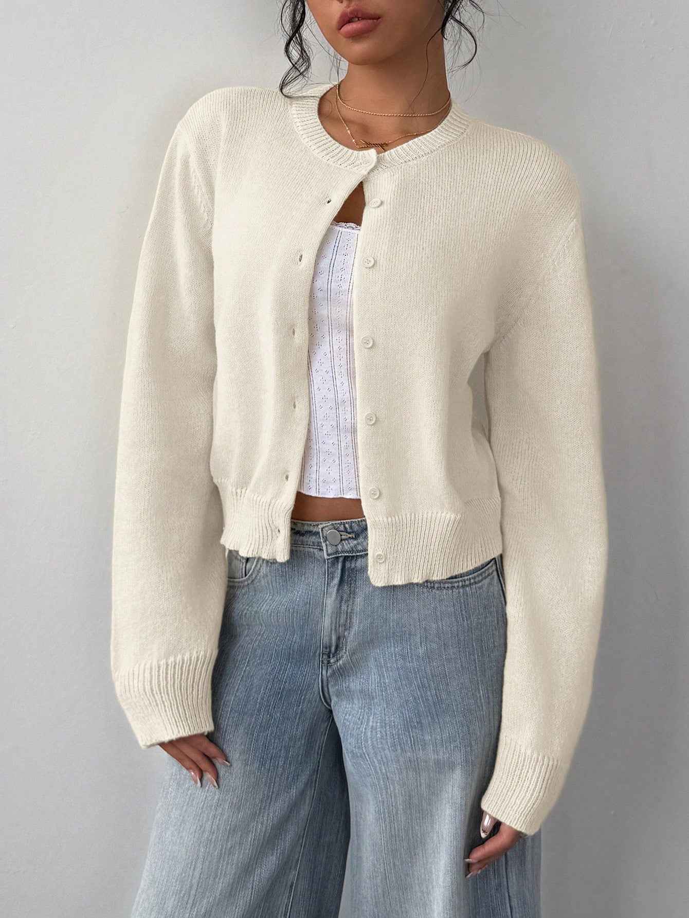 Chic Knitted Cardigan Short Sweater Apricot