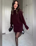 SS Sweater Skirt Sets Dark Red