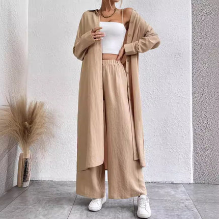 women's Long Shirt Wide Leg Pants Two-piece Set