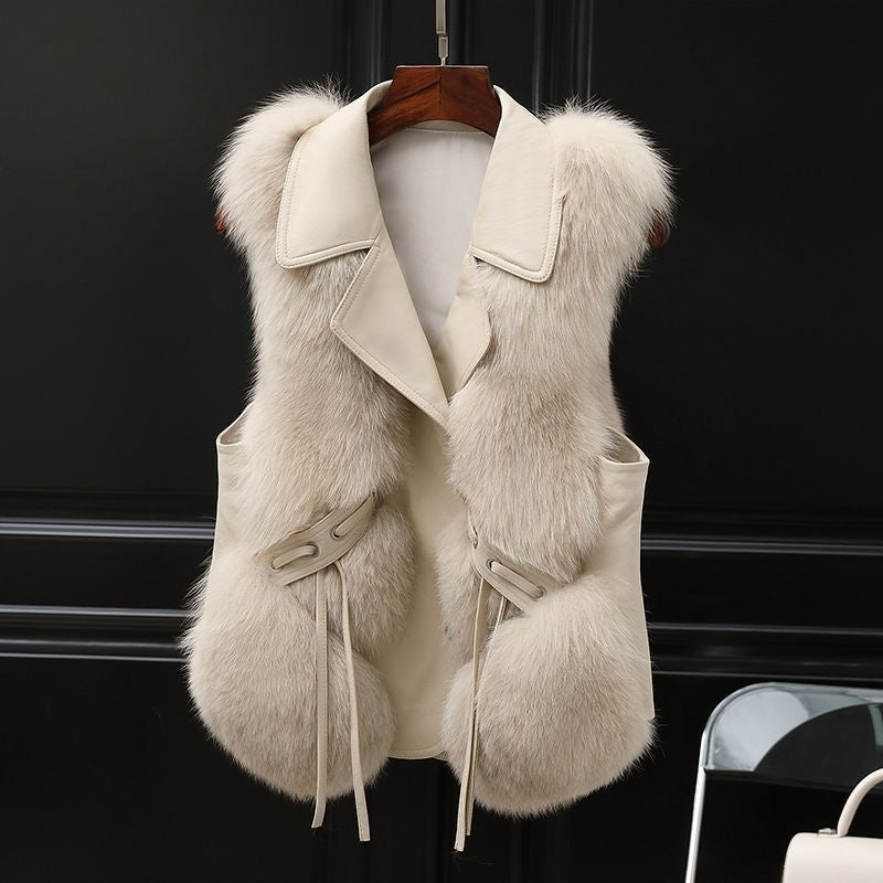 Women’s Patchwork Winter Fox Fur Jacket Women OFF White