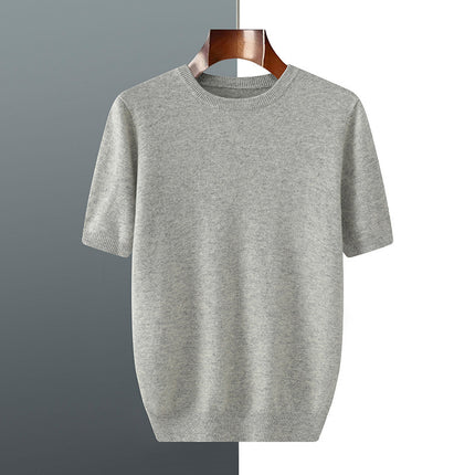 Men's Knitted Sweater With Short Sleeve Light Gray