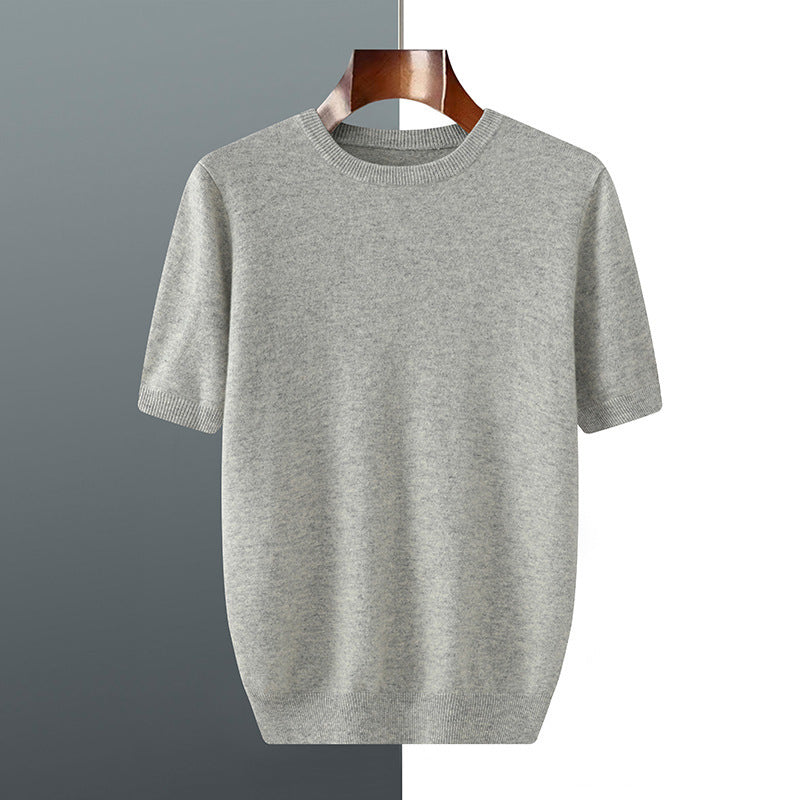 Men's Knitted Sweater With Short Sleeve Light Gray