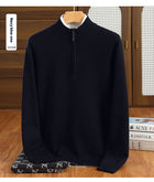 Men's Half Zipper Worsted Wool Sweater Navy Blue