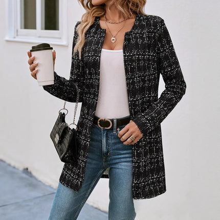Casual Elegant Plaid Cardigan
