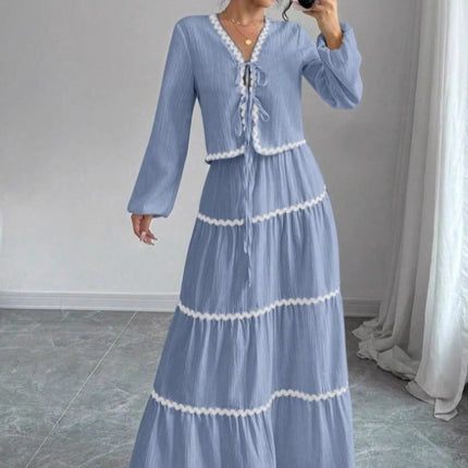 Women Lace Layered Pleated Skirt Suit