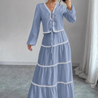Women Lace Layered Pleated Skirt Suit