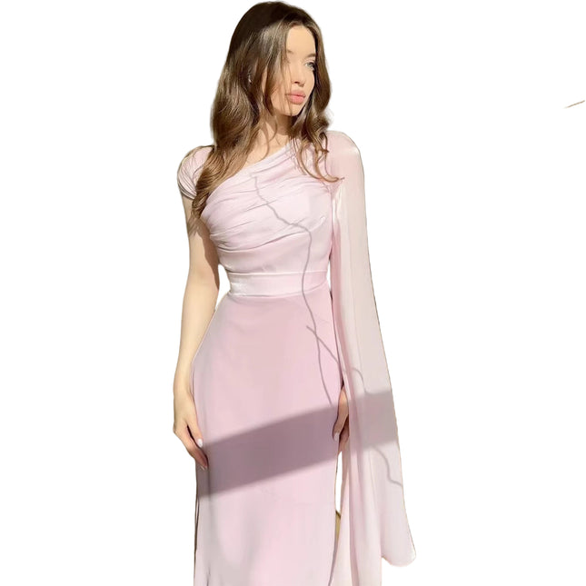 Elegant Single Slim Satin Dress Light Pink
