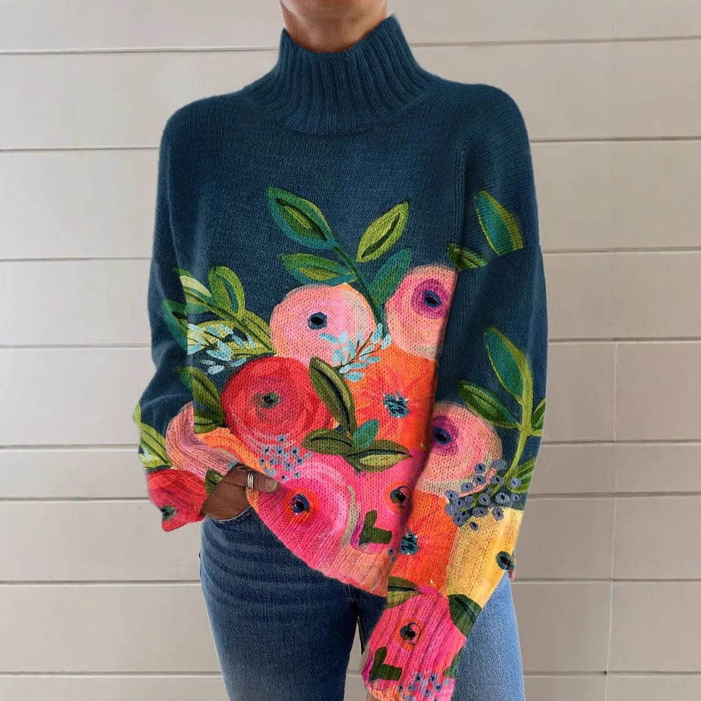 3D Color Matching Printed Turtleneck Sweater