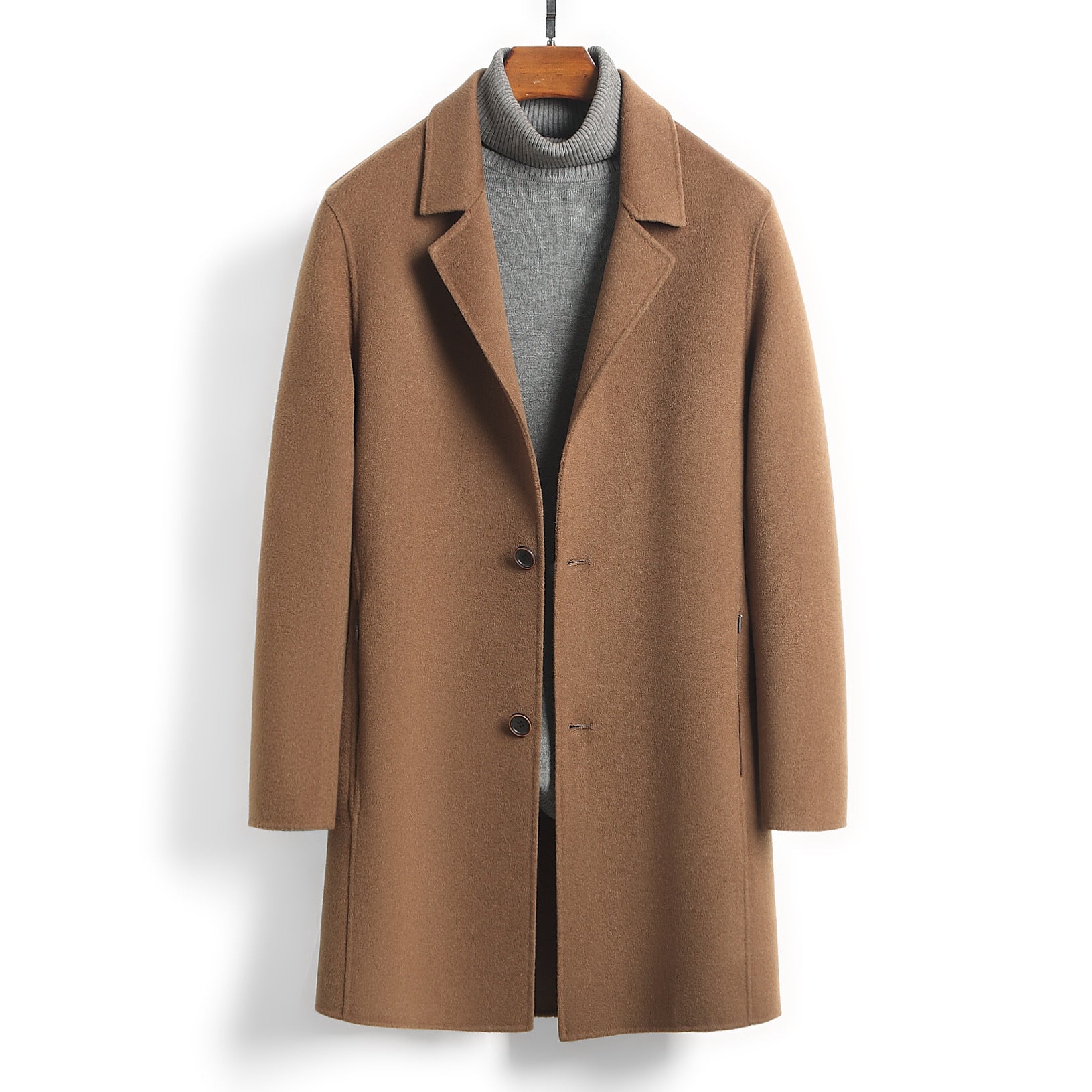 Male Worsted Wool Mid-length Slim-fit Coat
