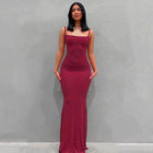 Casual Slim-fit Sling Long Dress Wine red