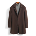 Male Worsted Wool Mid-length Slim-fit Coat Brown