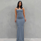 Casual Slim-fit Sling Long Dress Blue