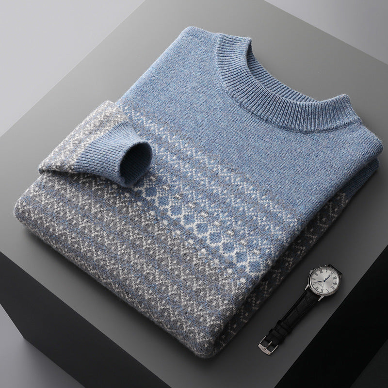 Men's Pure Wool Sweater Casual Blue