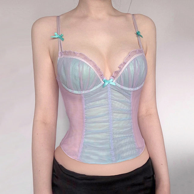 Desire Mesh Bow Sling Vest Light blue