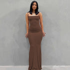 Casual Slim-fit Sling Long Dress Brown