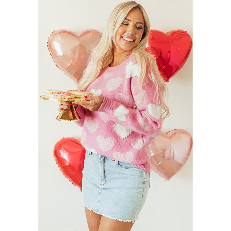 Women's Heart Shape Beads Sweater