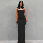 Casual Slim-fit Sling Long Dress Black