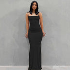 Casual Slim-fit Sling Long Dress Black