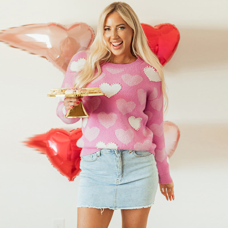 Women's Heart Shape Beads Sweater
