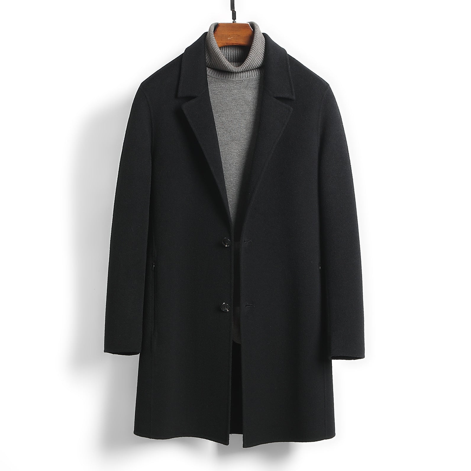 Male Worsted Wool Mid-length Slim-fit Coat