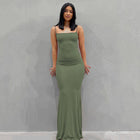 Casual Slim-fit Sling Long Dress Green
