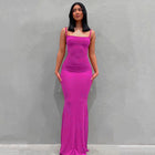 Casual Slim-fit Sling Long Dress Rose Red