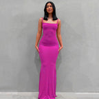 Casual Slim-fit Sling Long Dress Rose Red