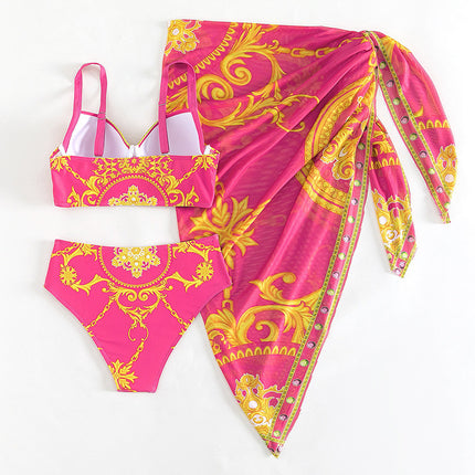 Retro Sexy Bikini Mesh Lace-up Three-piece Swimsuit