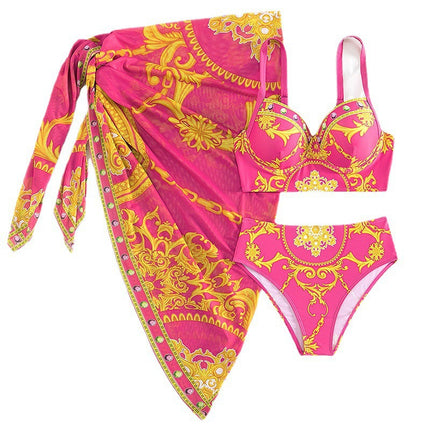 Retro Sexy Bikini Mesh Lace-up Three-piece Swimsuit