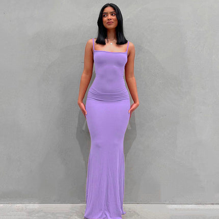 Casual Slim-fit Sling Long Dress light purple