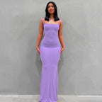 Casual Slim-fit Sling Long Dress light purple