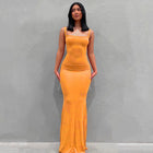 Casual Slim-fit Sling Long Dress Orange