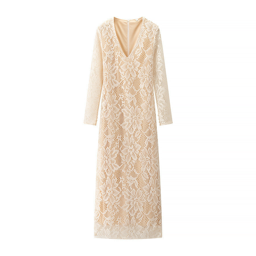 Sexy Style Mesh Lace Hollow Dress Yellow