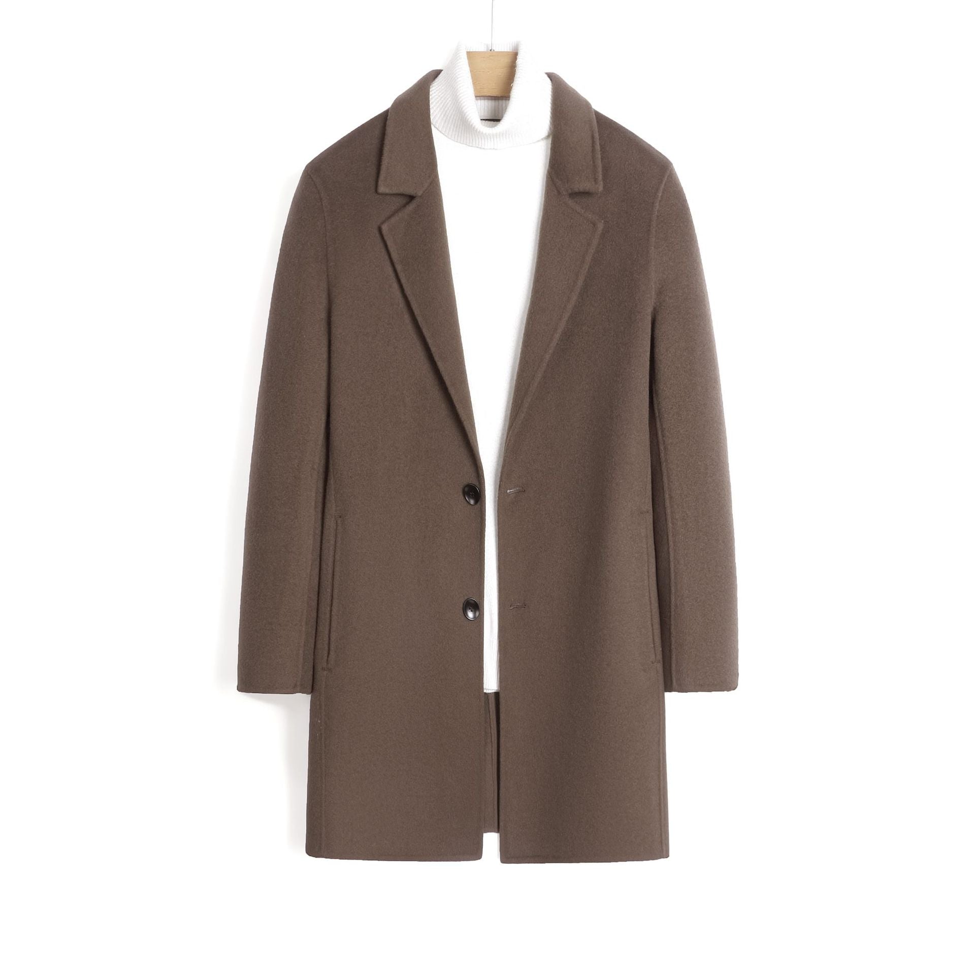 Male Worsted Wool Mid-length Slim-fit Coat