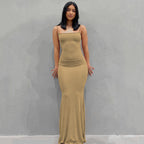 Casual Slim-fit Sling Long Dress Khaki H