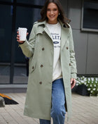 SS Classic Style Lace-up Coat Lake green