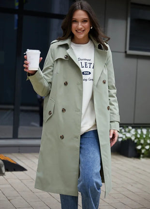 SS Classic Style Lace-up Coat Lake green