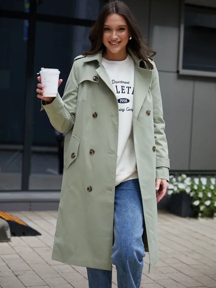 SS Classic Style Lace-up Coat Lake green